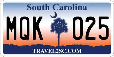 SC license plate MQK025