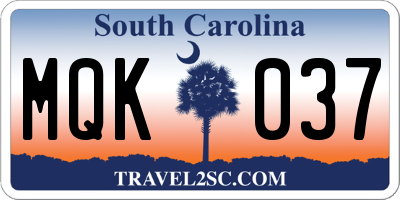 SC license plate MQK037