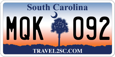 SC license plate MQK092