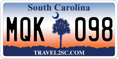 SC license plate MQK098