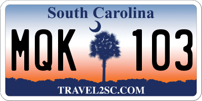 SC license plate MQK103