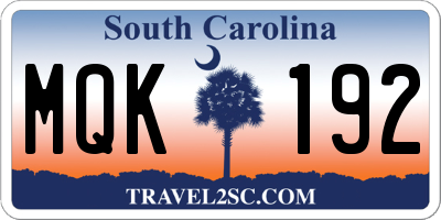 SC license plate MQK192