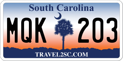 SC license plate MQK203