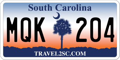 SC license plate MQK204