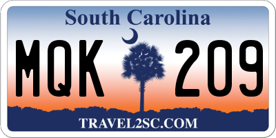 SC license plate MQK209