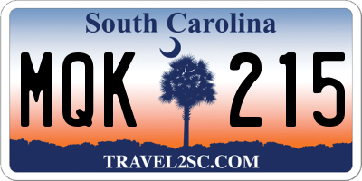 SC license plate MQK215