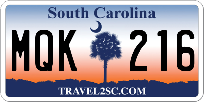 SC license plate MQK216