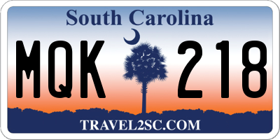 SC license plate MQK218
