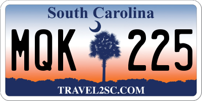 SC license plate MQK225