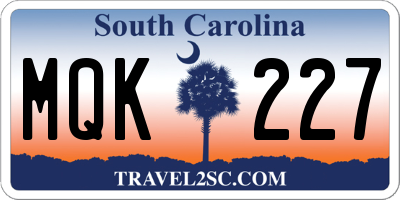 SC license plate MQK227