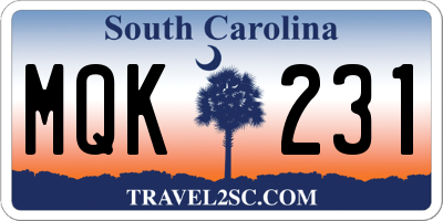SC license plate MQK231