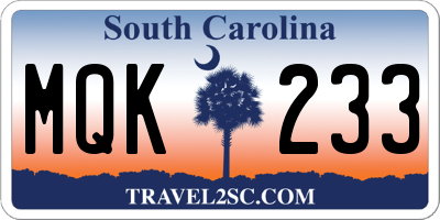 SC license plate MQK233