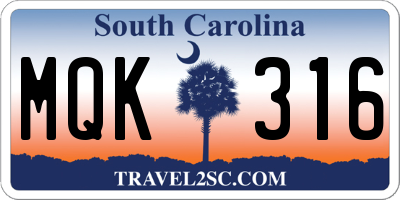 SC license plate MQK316
