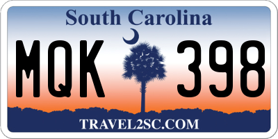 SC license plate MQK398