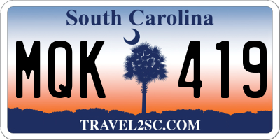 SC license plate MQK419