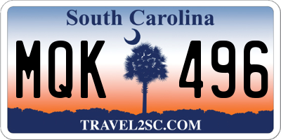SC license plate MQK496