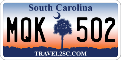 SC license plate MQK502