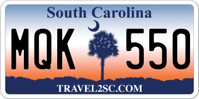 SC license plate MQK550