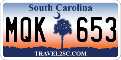 SC license plate MQK653
