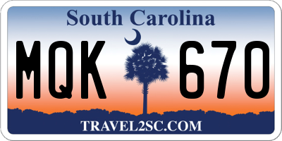 SC license plate MQK670