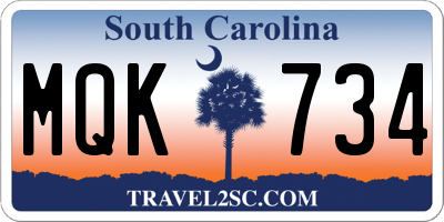 SC license plate MQK734