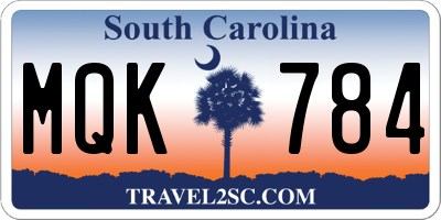 SC license plate MQK784