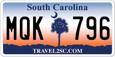 SC license plate MQK796