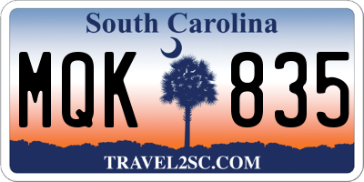 SC license plate MQK835