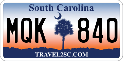 SC license plate MQK840