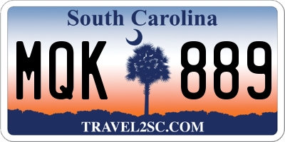 SC license plate MQK889