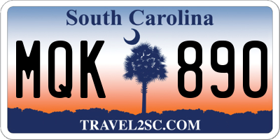 SC license plate MQK890