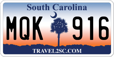 SC license plate MQK916