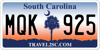 SC license plate MQK925