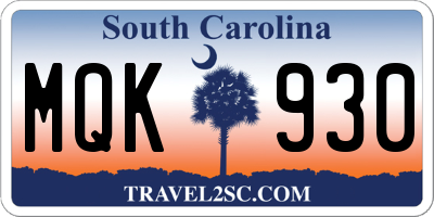 SC license plate MQK930