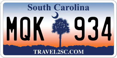SC license plate MQK934