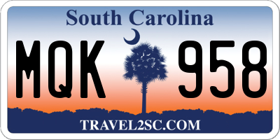 SC license plate MQK958