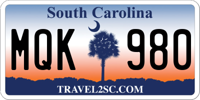 SC license plate MQK980