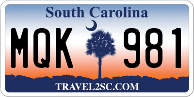 SC license plate MQK981