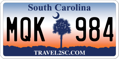 SC license plate MQK984