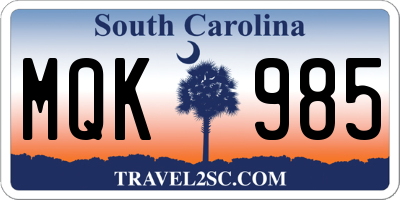 SC license plate MQK985