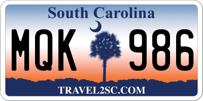 SC license plate MQK986