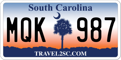 SC license plate MQK987