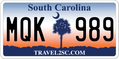 SC license plate MQK989