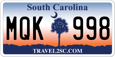 SC license plate MQK998
