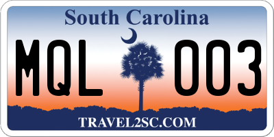 SC license plate MQL003