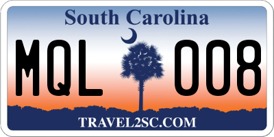 SC license plate MQL008