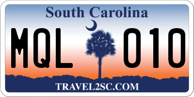 SC license plate MQL010