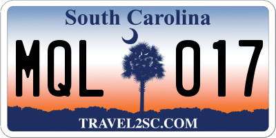 SC license plate MQL017