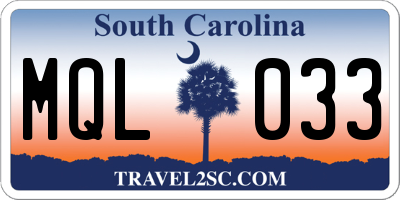 SC license plate MQL033