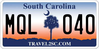 SC license plate MQL040